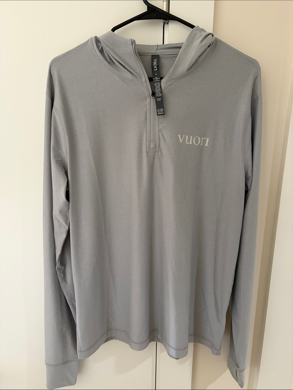 Vuori Light Gray Half-Zip Hooded Pullover